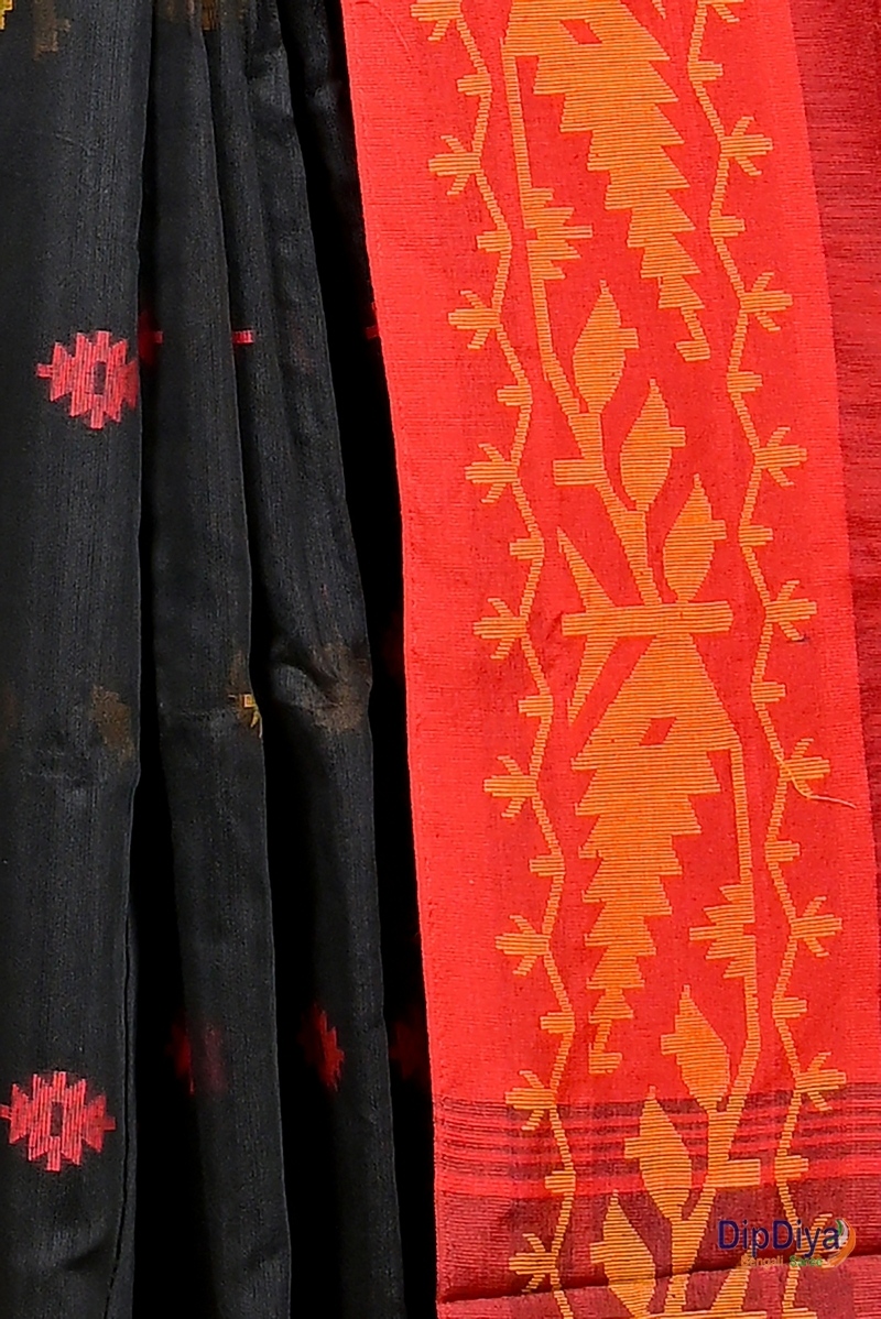 Black Red Cotton Blended Parul Hand Loom Saree (549)